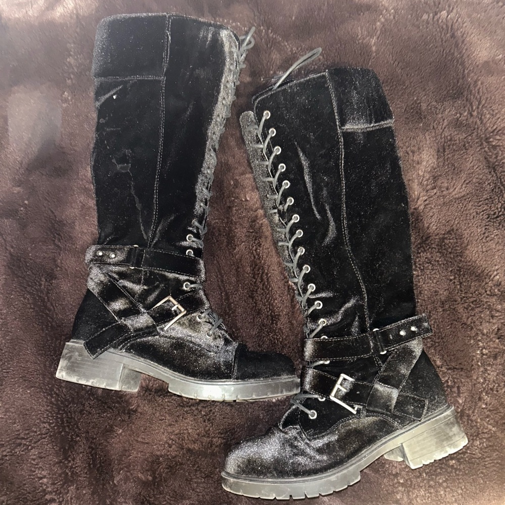 Torrid Black Velvet Lace-Up Women's Boots